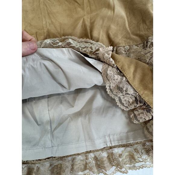 5/48 Genuine Leather Skirt Tiered Boho Lace Tan Neutral Size 8 Western Cottage - Picture 5 of 7